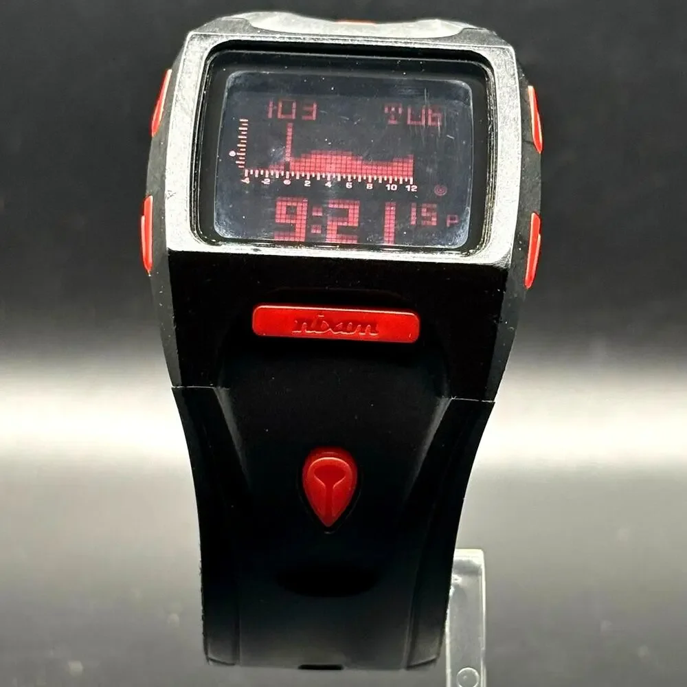 Nixon Lodown Digital Tide Surf Watch Black Red 100M Water Resistant